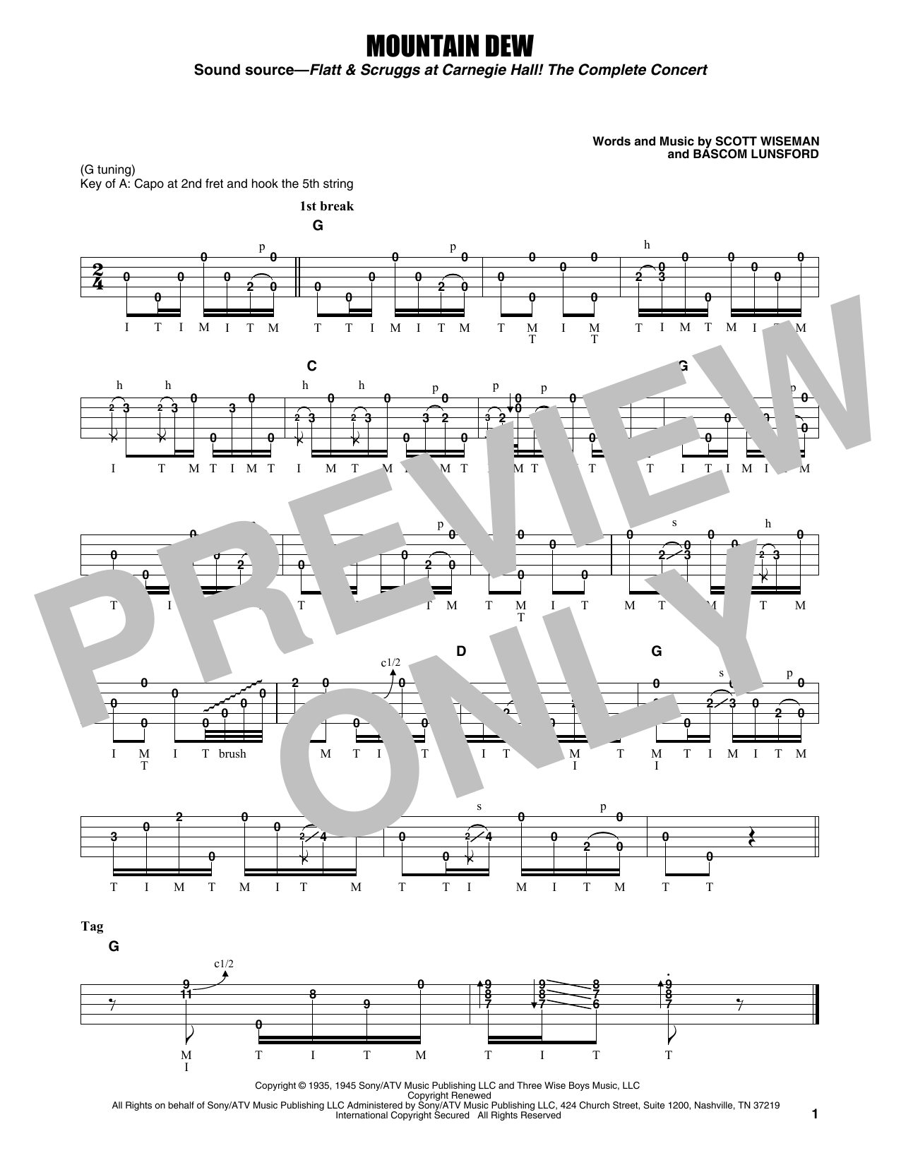 Flatt & Scruggs Mountain Dew Sheet Music Notes & Chords for Banjo Tab - Download or Print PDF
