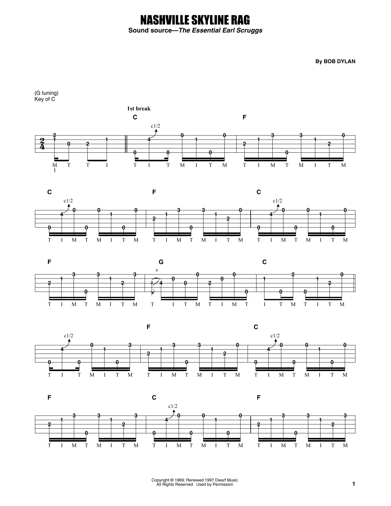 Flatt & Scruggs Nashville Skyline Rag Sheet Music Notes & Chords for Banjo Tab - Download or Print PDF