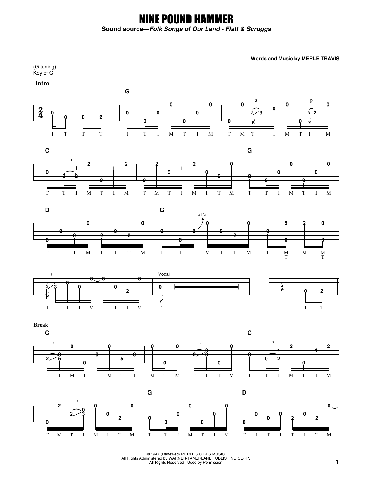Flatt & Scruggs Nine Pound Hammer Sheet Music Notes & Chords for Banjo Tab - Download or Print PDF