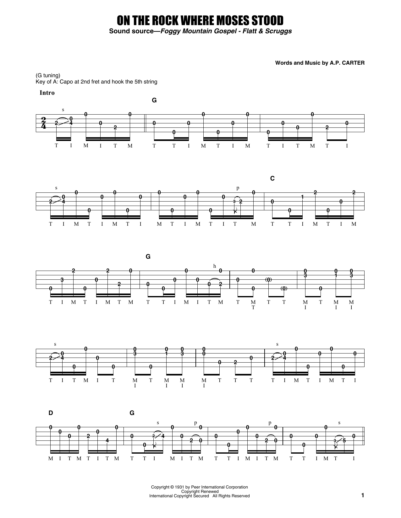 Flatt & Scruggs On The Rock Where Moses Stood Sheet Music Notes & Chords for Banjo Tab - Download or Print PDF