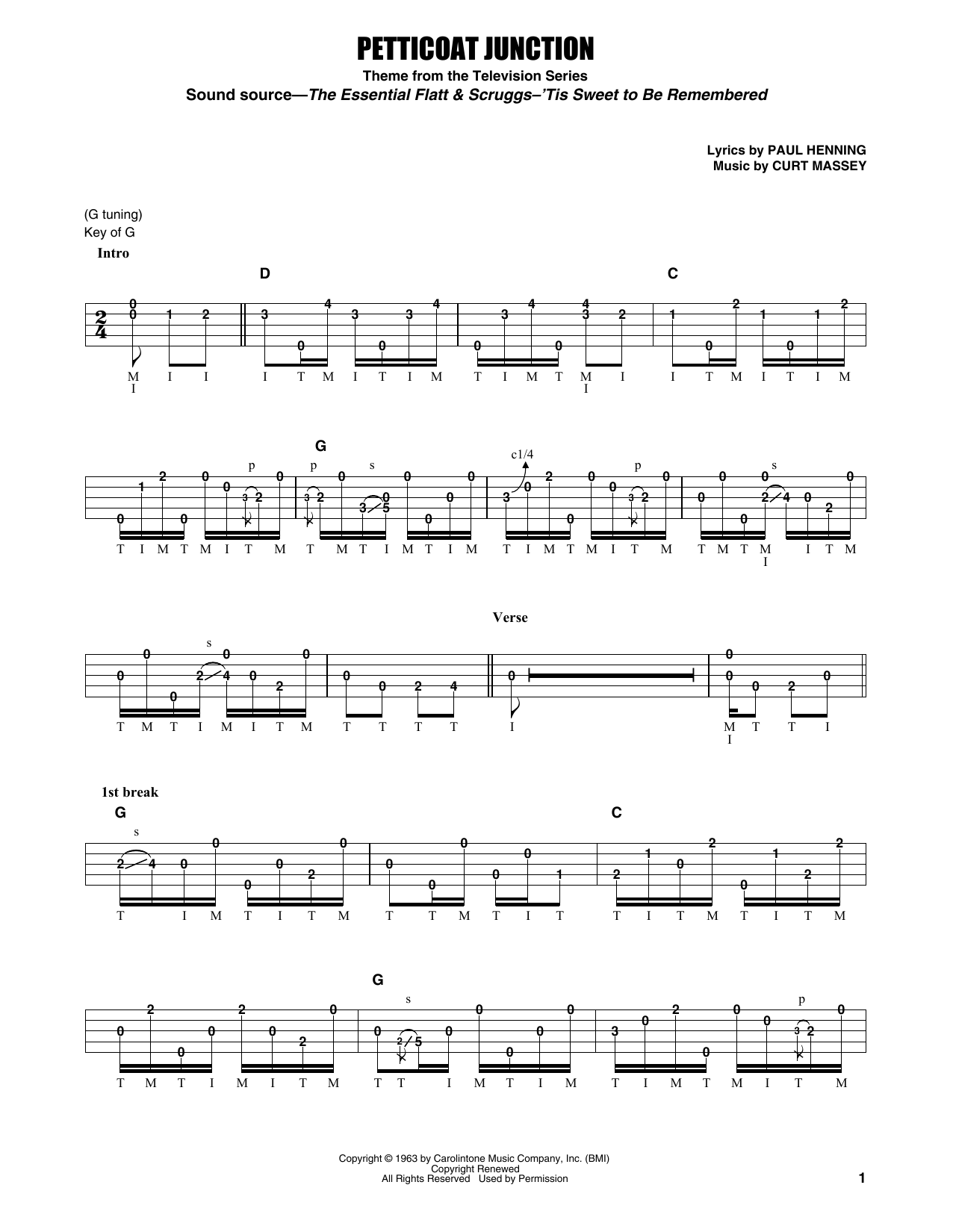 Flatt & Scruggs Petticoat Junction Sheet Music Notes & Chords for Banjo Tab - Download or Print PDF