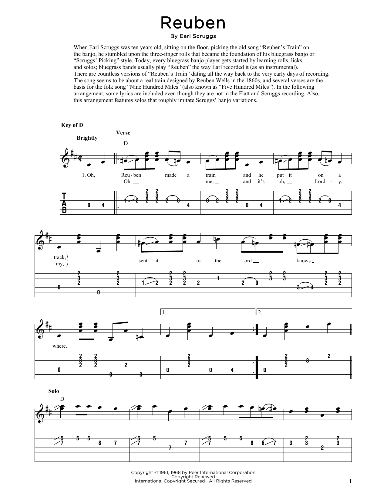 Flatt & Scruggs Reuben (arr. Fred Sokolow) Sheet Music Notes & Chords for Solo Guitar Tab - Download or Print PDF