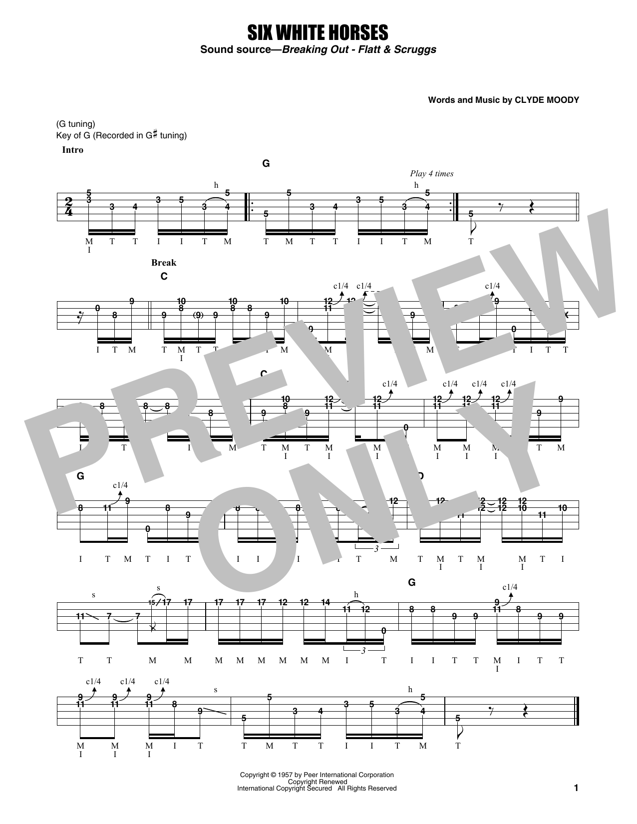 Flatt & Scruggs Six White Horses Sheet Music Notes & Chords for Banjo Tab - Download or Print PDF