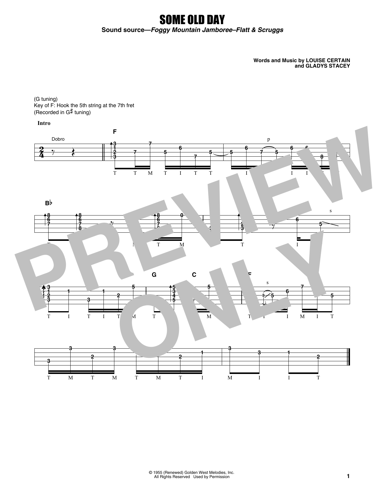 Flatt & Scruggs Some Old Day Sheet Music Notes & Chords for Banjo Tab - Download or Print PDF