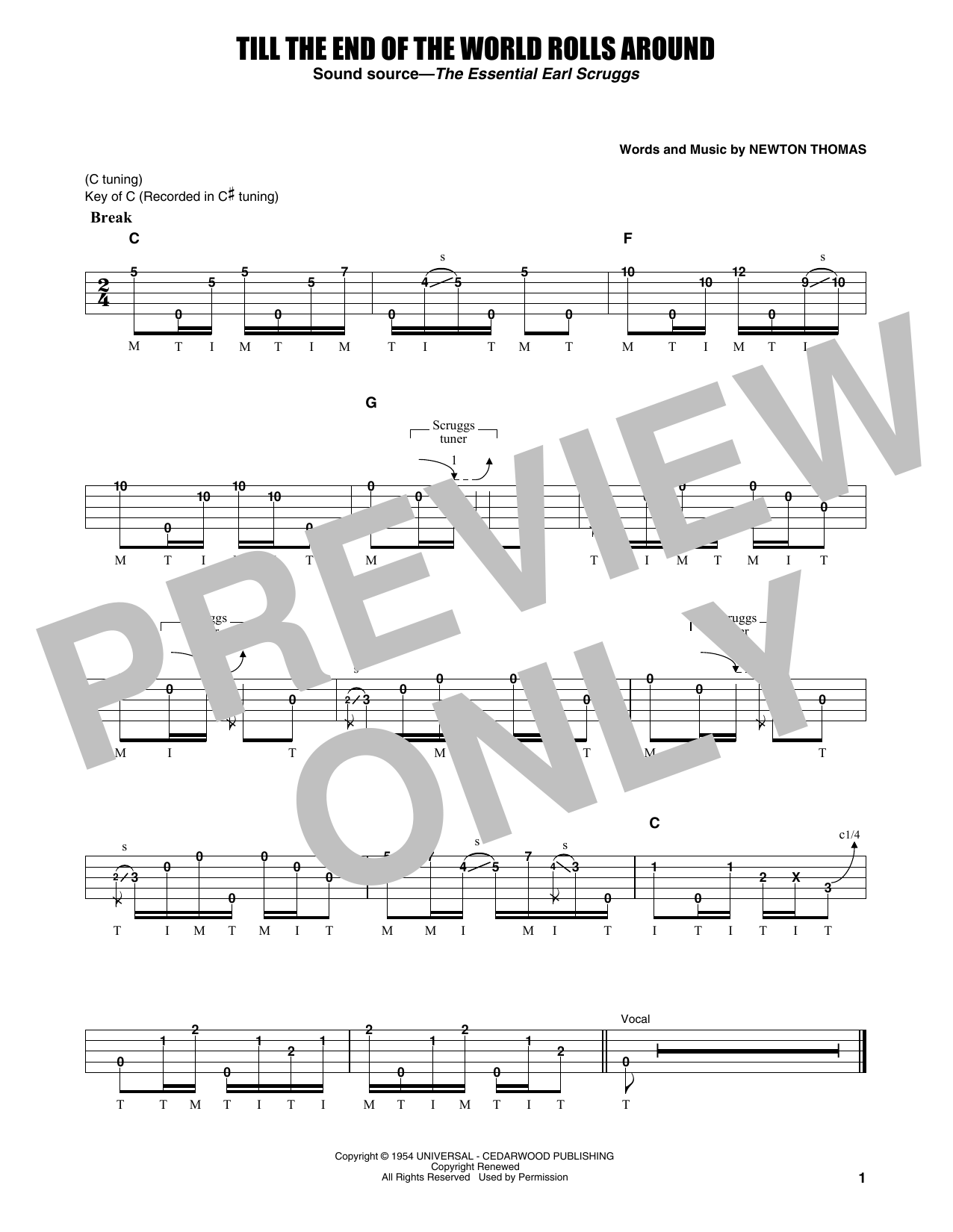 Flatt & Scruggs Till The End Of The World Rolls Around Sheet Music Notes & Chords for Banjo Tab - Download or Print PDF