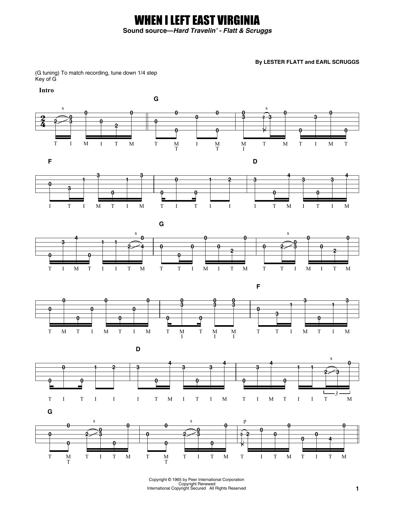 Flatt & Scruggs When I Left East Virginia Sheet Music Notes & Chords for Banjo Tab - Download or Print PDF