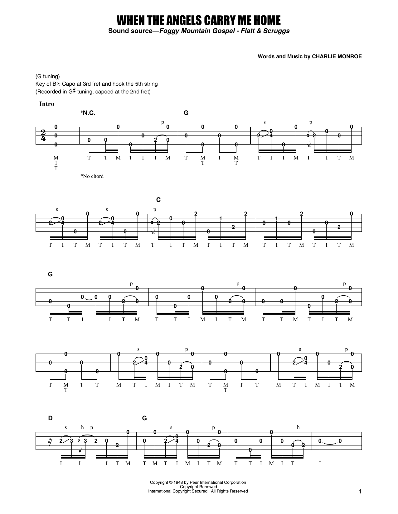 Flatt & Scruggs When The Angels Carry Me Home Sheet Music Notes & Chords for Banjo Tab - Download or Print PDF