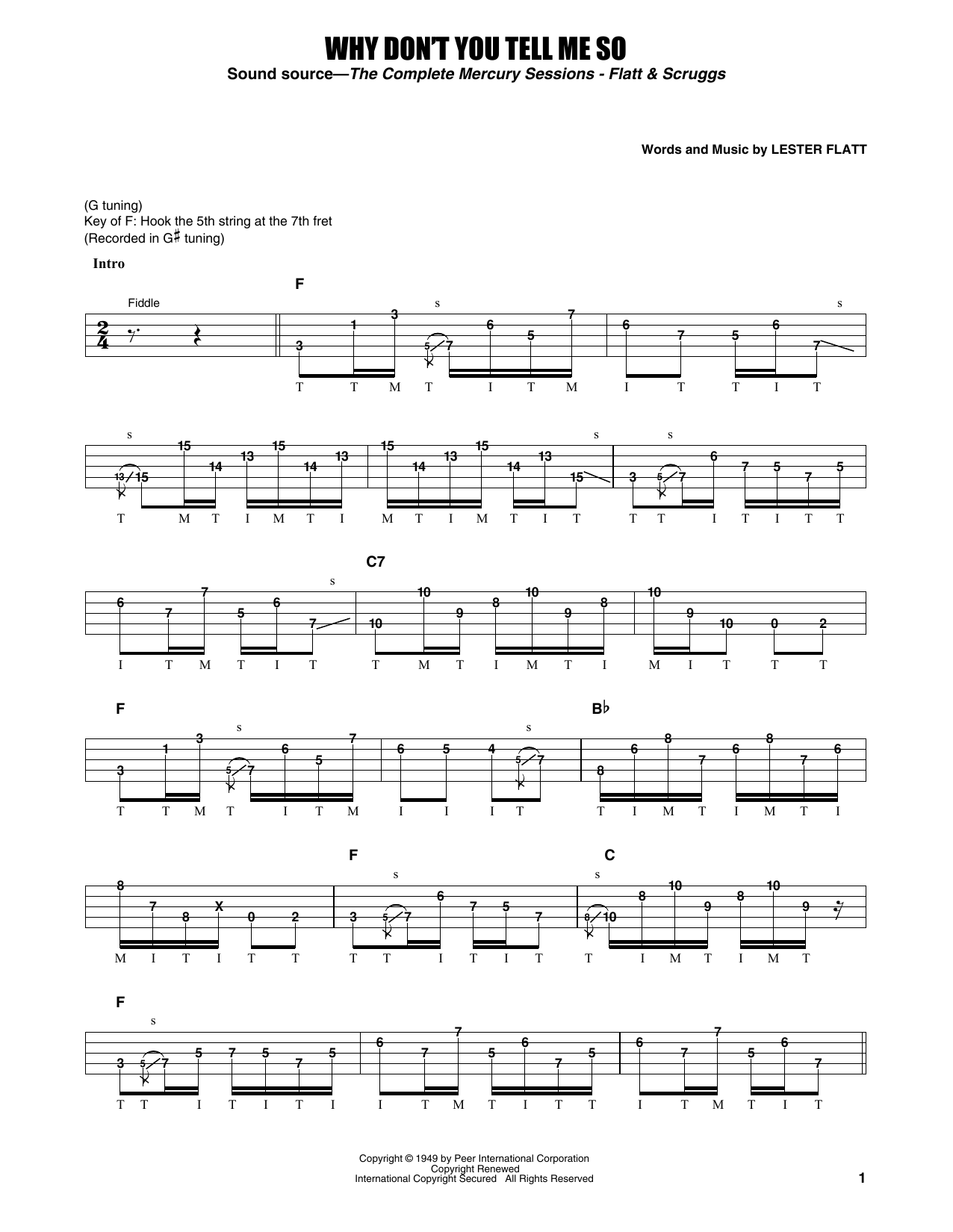 Flatt & Scruggs Why Don't You Tell Me So Sheet Music Notes & Chords for Banjo Tab - Download or Print PDF