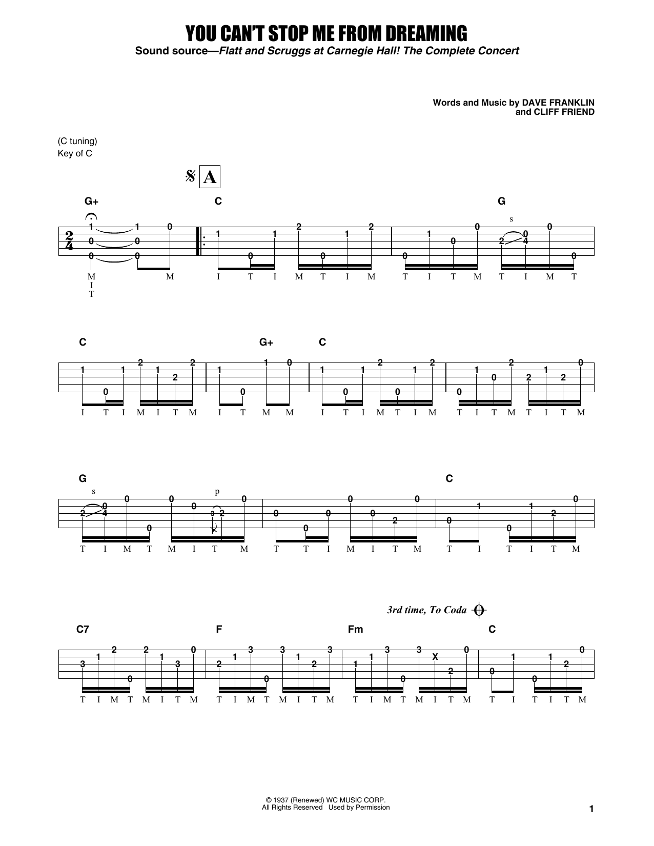 Flatt & Scruggs You Can't Stop Me From Dreaming Sheet Music Notes & Chords for Banjo Tab - Download or Print PDF
