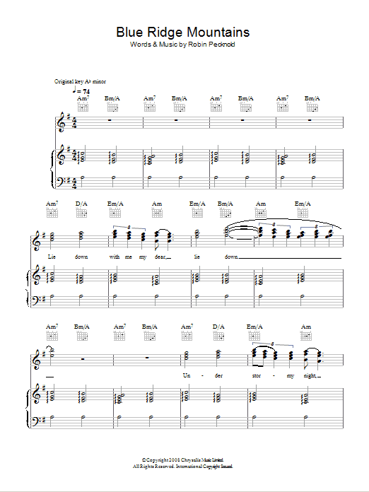 Fleet Foxes Blue Ridge Mountains Sheet Music Notes & Chords for Piano, Vocal & Guitar - Download or Print PDF