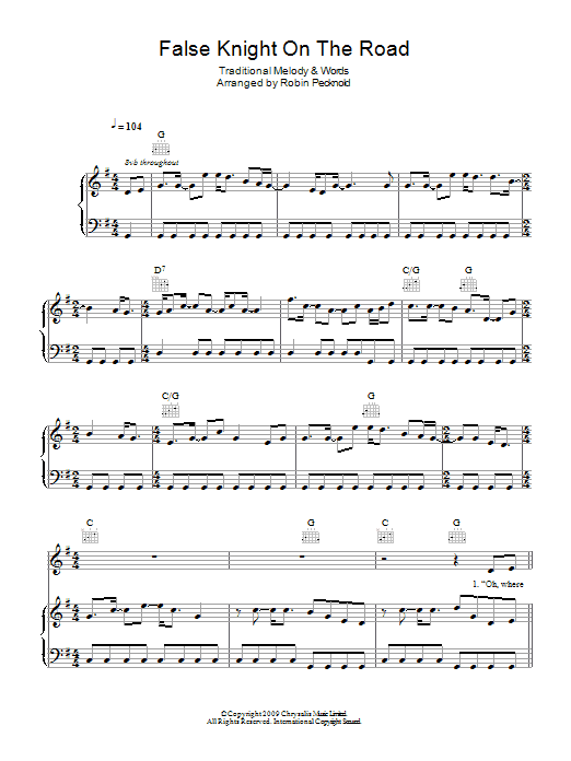 Fleet Foxes False Knight On The Road Sheet Music Notes & Chords for Piano, Vocal & Guitar - Download or Print PDF