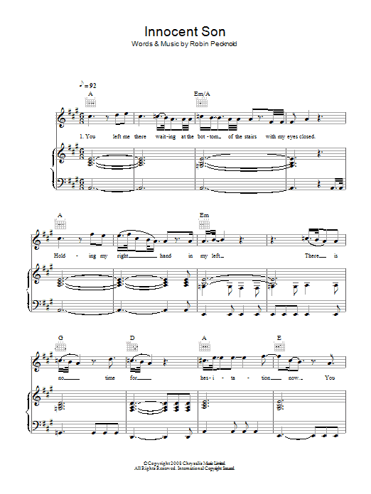 Fleet Foxes Innocent Son Sheet Music Notes & Chords for Piano, Vocal & Guitar - Download or Print PDF