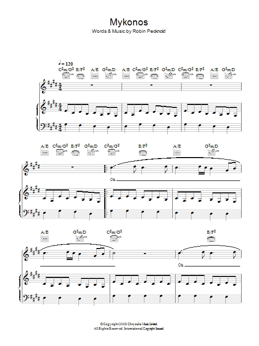 Fleet Foxes Mykonos Sheet Music Notes & Chords for Lyrics & Piano Chords - Download or Print PDF