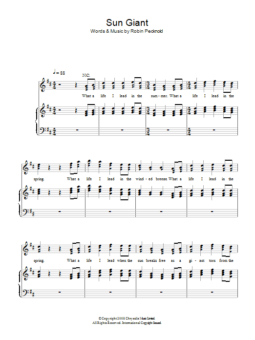 Fleet Foxes Sun Giant Sheet Music Notes & Chords for Piano, Vocal & Guitar - Download or Print PDF