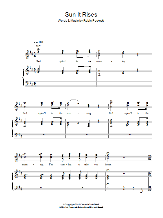 Fleet Foxes Sun It Rises Sheet Music Notes & Chords for Piano, Vocal & Guitar - Download or Print PDF