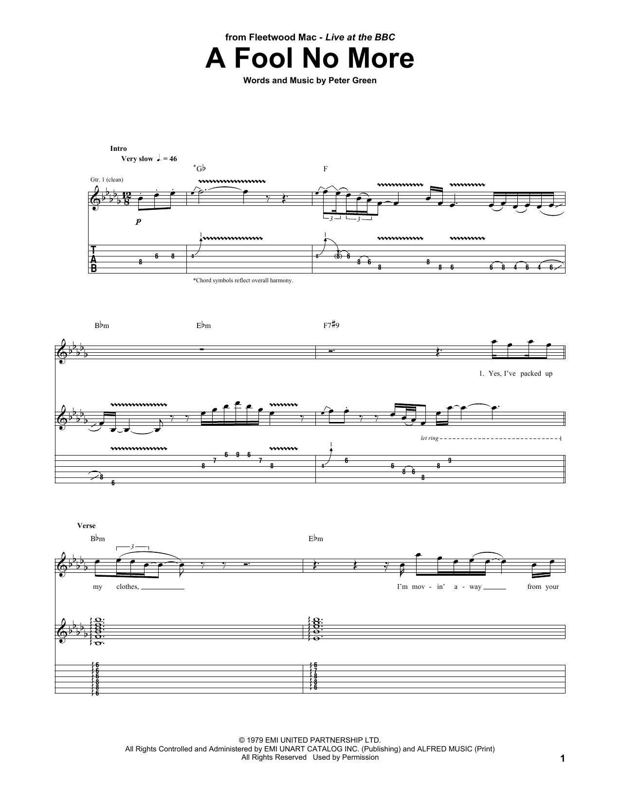 Fleetwood Mac A Fool No More Sheet Music Notes & Chords for Guitar Tab - Download or Print PDF