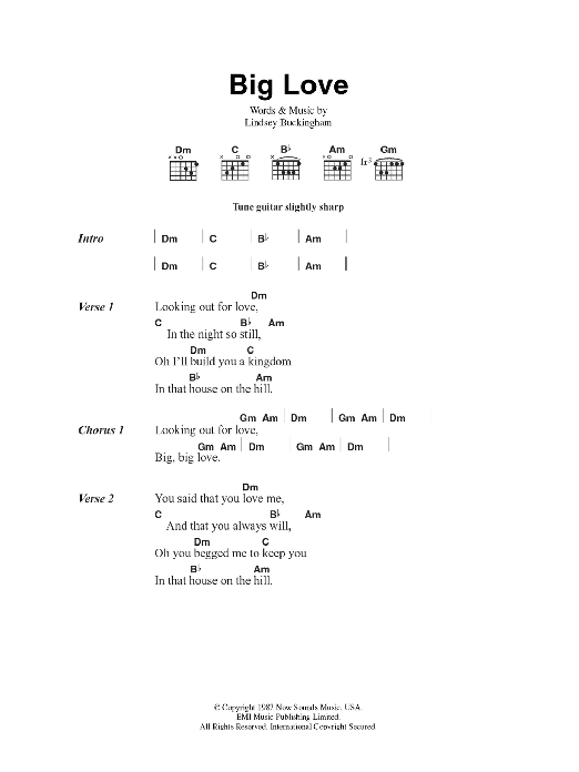 Fleetwood Mac Big Love Sheet Music Notes & Chords for Lyrics & Chords - Download or Print PDF