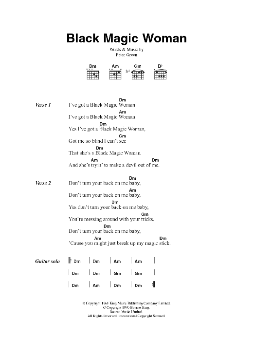Fleetwood Mac Black Magic Woman Sheet Music Notes & Chords for Guitar Chords/Lyrics - Download or Print PDF