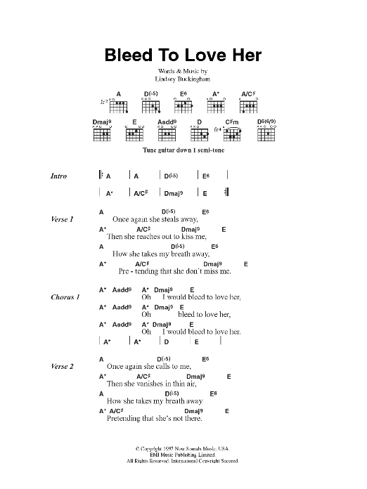 Fleetwood Mac Bleed To Love Her Sheet Music Notes & Chords for Lyrics & Chords - Download or Print PDF