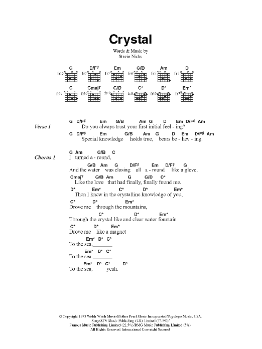 Fleetwood Mac Crystal Sheet Music Notes & Chords for Lyrics & Chords - Download or Print PDF