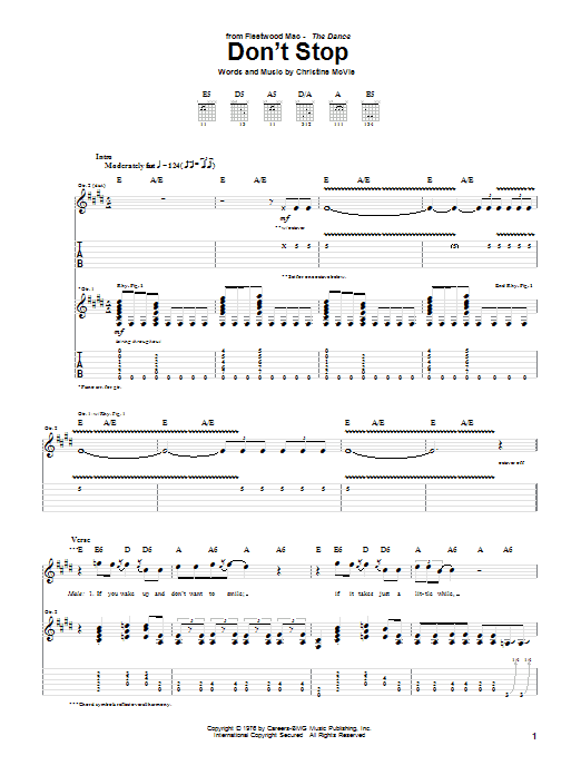 Fleetwood Mac Don't Stop Sheet Music Notes & Chords for Guitar Tab Play-Along - Download or Print PDF
