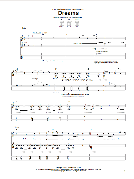 Fleetwood Mac Dreams Sheet Music Notes & Chords for Piano, Vocal & Guitar - Download or Print PDF