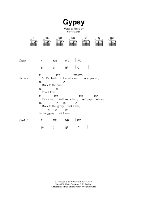 Fleetwood Mac Gypsy Sheet Music Notes & Chords for Easy Guitar Tab - Download or Print PDF