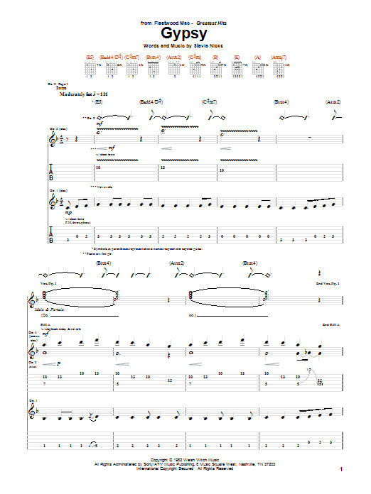 Fleetwood Mac Gypsy Sheet Music Notes & Chords for Melody Line, Lyrics & Chords - Download or Print PDF