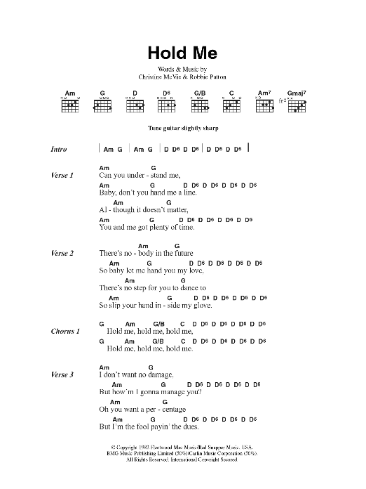 Fleetwood Mac Hold Me Sheet Music Notes & Chords for Easy Guitar Tab - Download or Print PDF