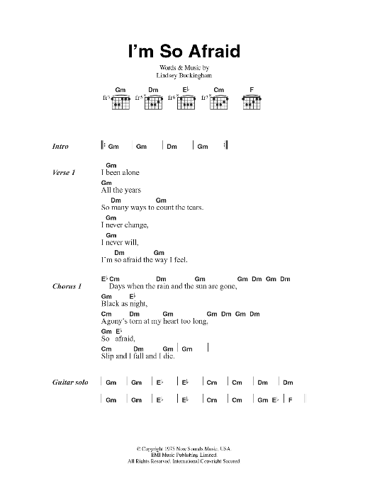 Fleetwood Mac I'm So Afraid Sheet Music Notes & Chords for Lyrics & Chords - Download or Print PDF