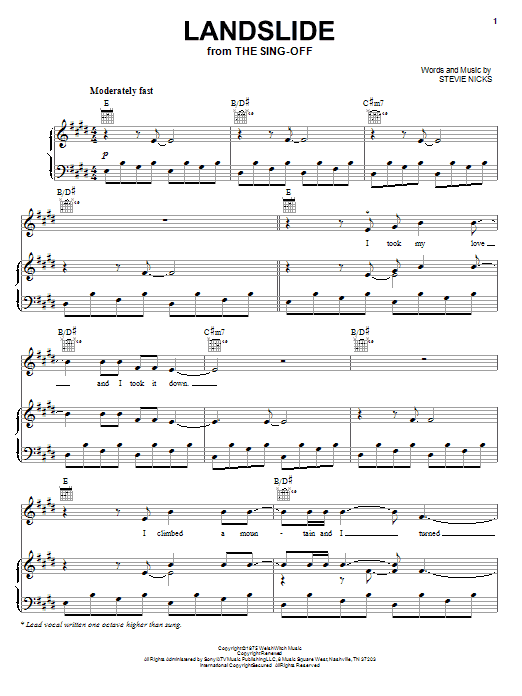 Fleetwood Mac Landslide (from The Sing-Off) Sheet Music Notes & Chords for Piano, Vocal & Guitar (Right-Hand Melody) - Download or Print PDF