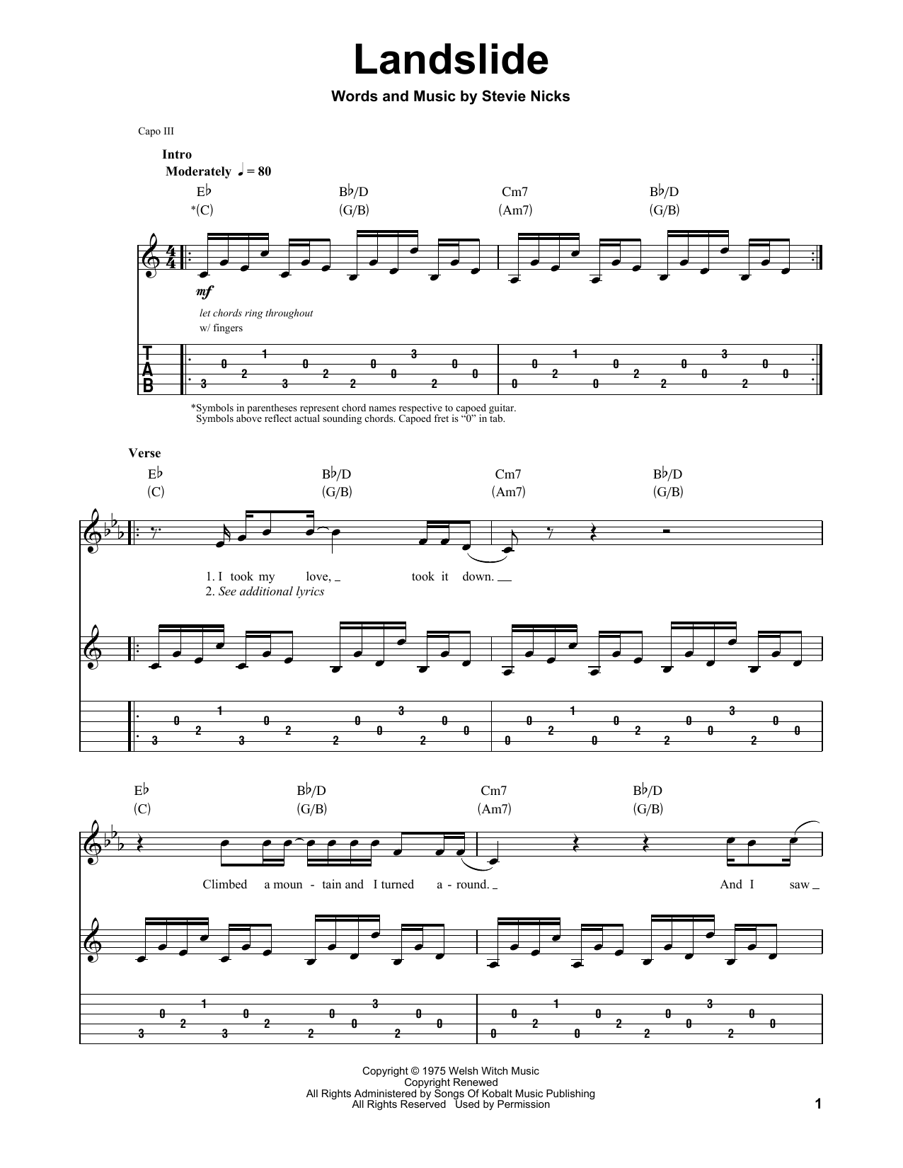 Fleetwood Mac Landslide Sheet Music Notes & Chords for Guitar Tab - Download or Print PDF