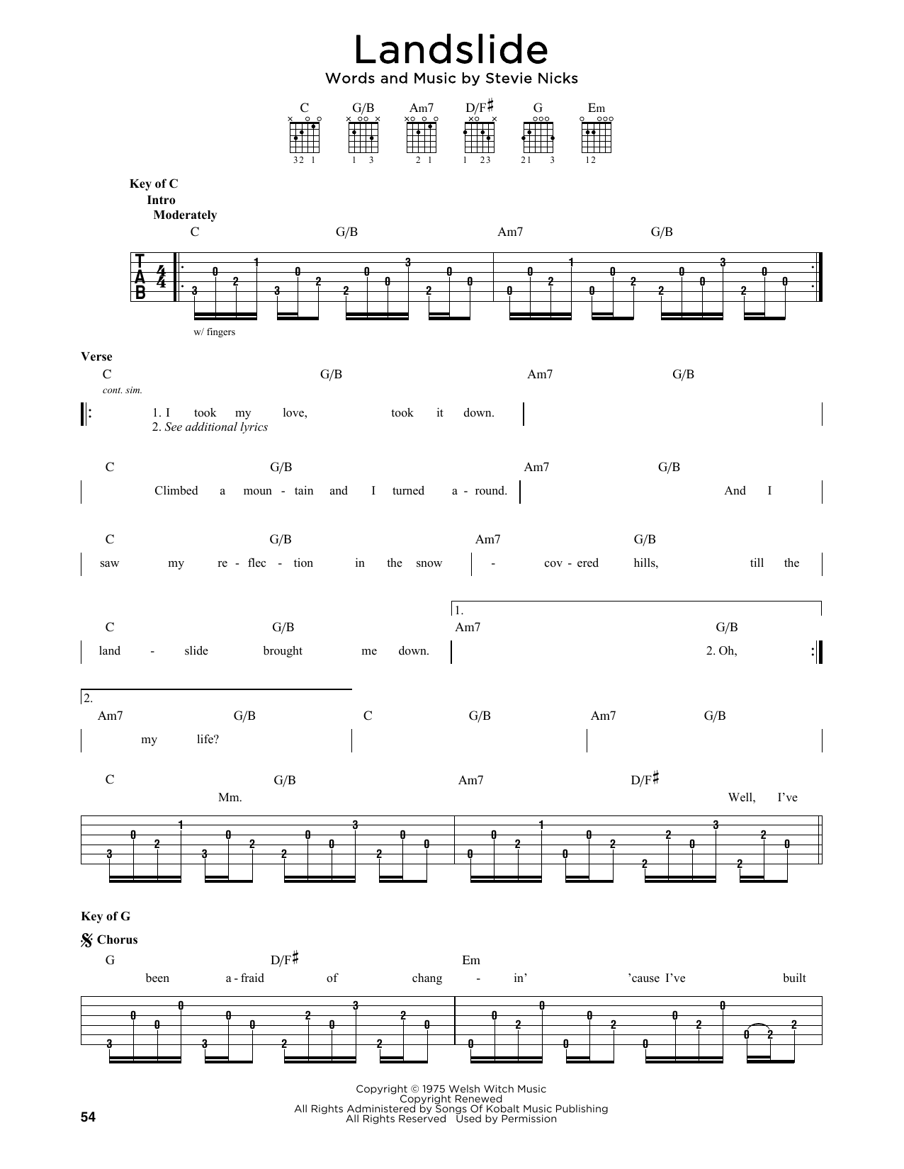 Fleetwood Mac Landslide Sheet Music Notes & Chords for Lyrics & Piano Chords - Download or Print PDF