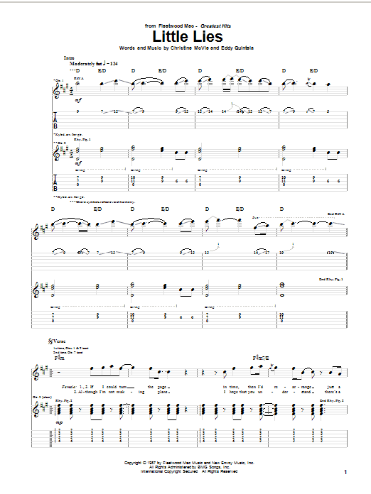 Fleetwood Mac Little Lies Sheet Music Notes & Chords for Lyrics & Chords - Download or Print PDF