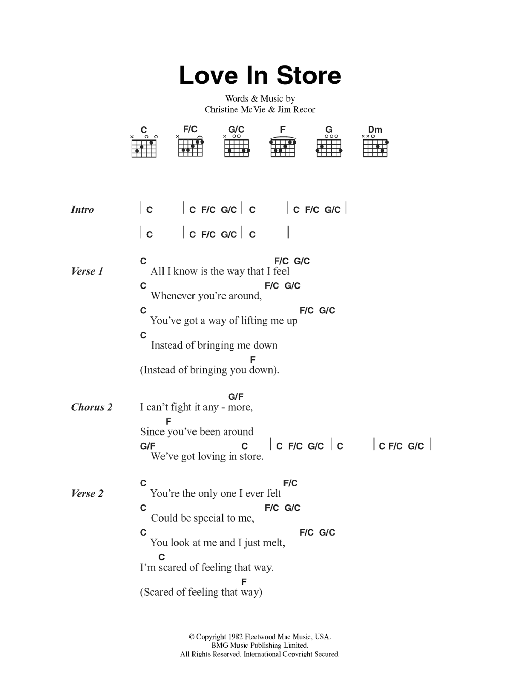 Fleetwood Mac Love In Store Sheet Music Notes & Chords for Piano, Vocal & Guitar Chords (Right-Hand Melody) - Download or Print PDF