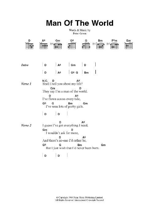 Fleetwood Mac Man Of The World Sheet Music Notes & Chords for Lyrics & Chords - Download or Print PDF