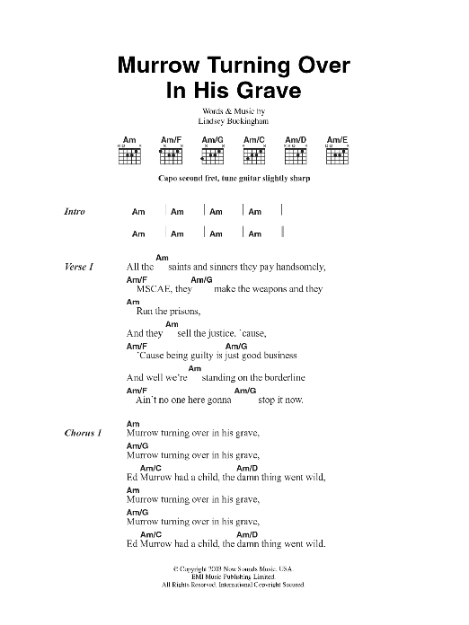 Fleetwood Mac Murrow Turning Over In His Grave Sheet Music Notes & Chords for Lyrics & Chords - Download or Print PDF