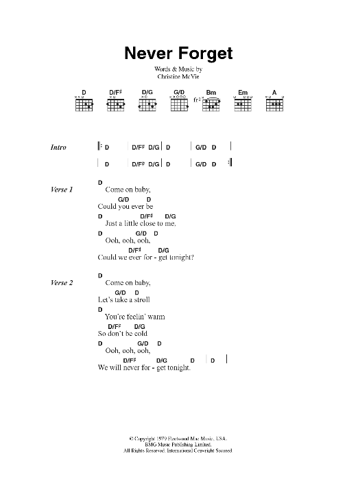 Fleetwood Mac Never Forget Sheet Music Notes & Chords for Lyrics & Chords - Download or Print PDF