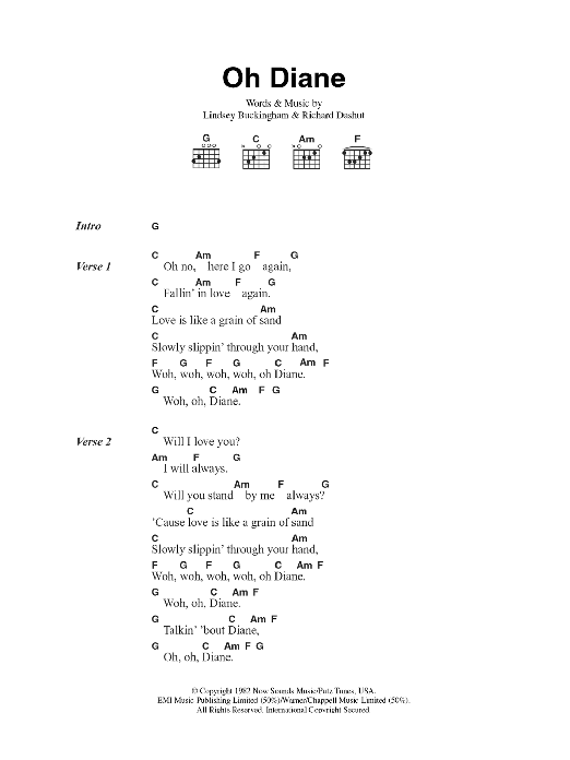 Fleetwood Mac Oh Diane Sheet Music Notes & Chords for Lyrics & Chords - Download or Print PDF