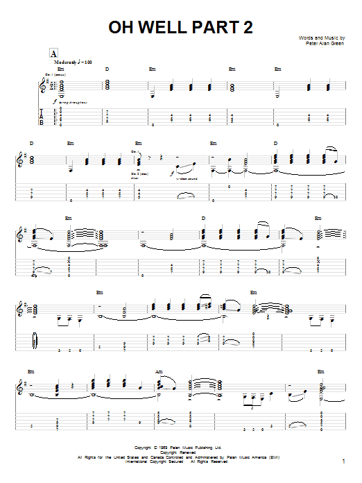 Fleetwood Mac Oh Well Part 2 Sheet Music Notes & Chords for Guitar Tab - Download or Print PDF