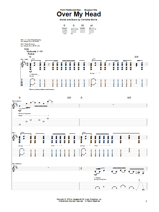 Fleetwood Mac Over My Head Sheet Music Notes & Chords for Lyrics & Chords - Download or Print PDF