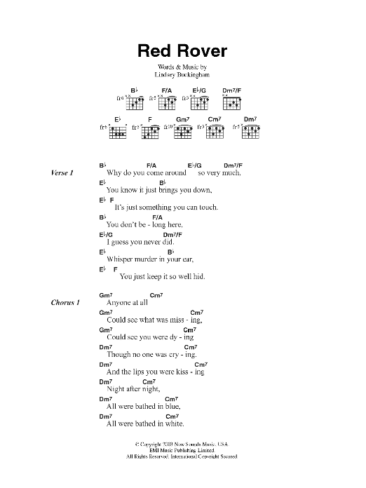 Fleetwood Mac Red Rover Sheet Music Notes & Chords for Lyrics & Chords - Download or Print PDF