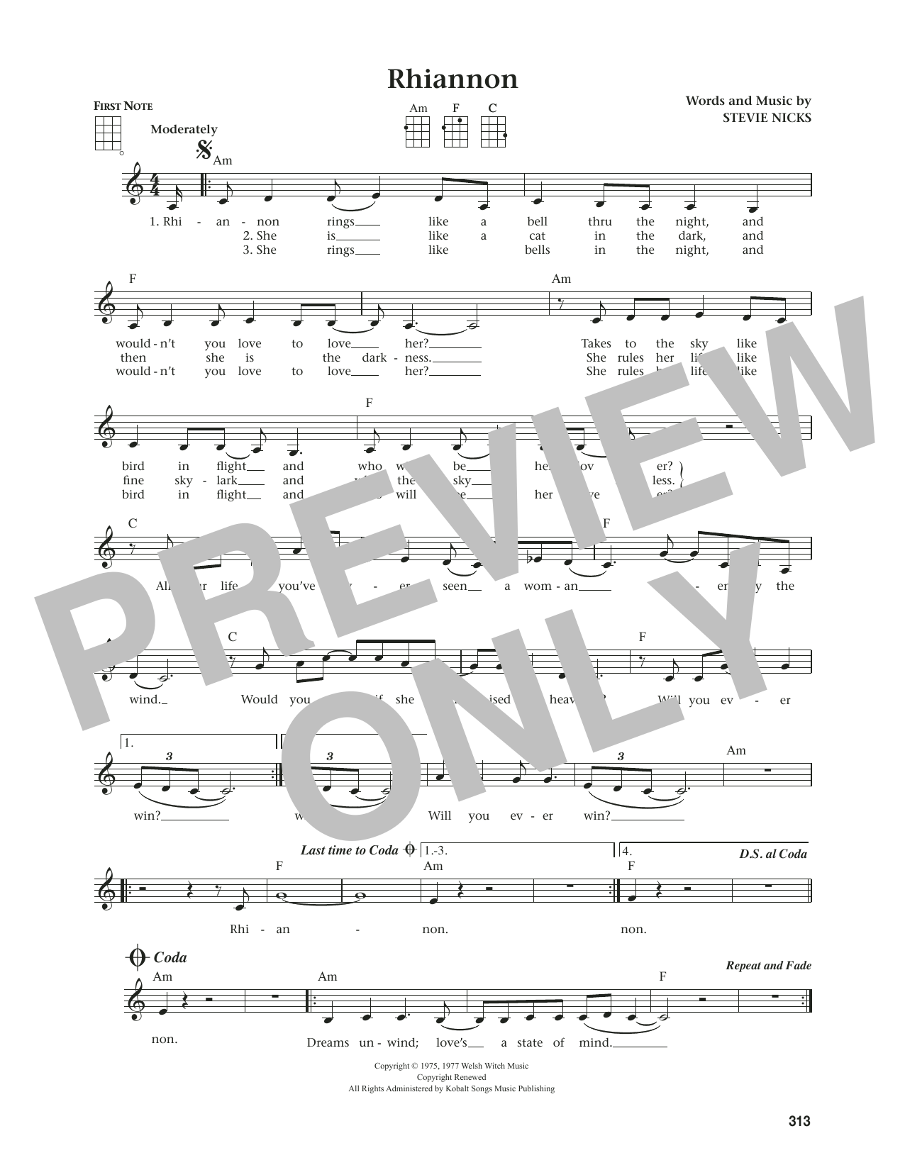 Fleetwood Mac Rhiannon (from The Daily Ukulele) (arr. Jim Beloff) Sheet Music Notes & Chords for Ukulele - Download or Print PDF