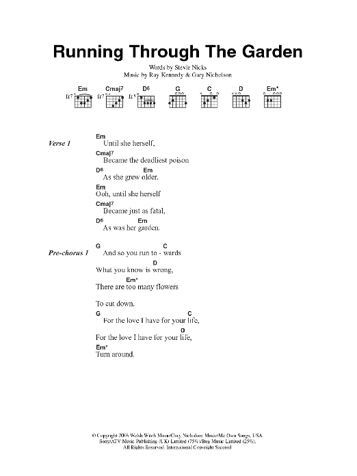 Fleetwood Mac Running Through The Garden Sheet Music Notes & Chords for Lyrics & Chords - Download or Print PDF