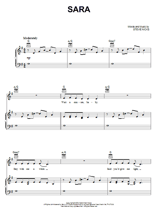 Fleetwood Mac Sara Sheet Music Notes & Chords for Lyrics & Chords - Download or Print PDF