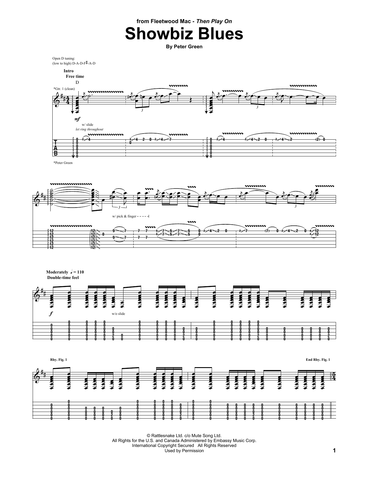 Fleetwood Mac Showbiz Blues Sheet Music Notes & Chords for Guitar Tab - Download or Print PDF