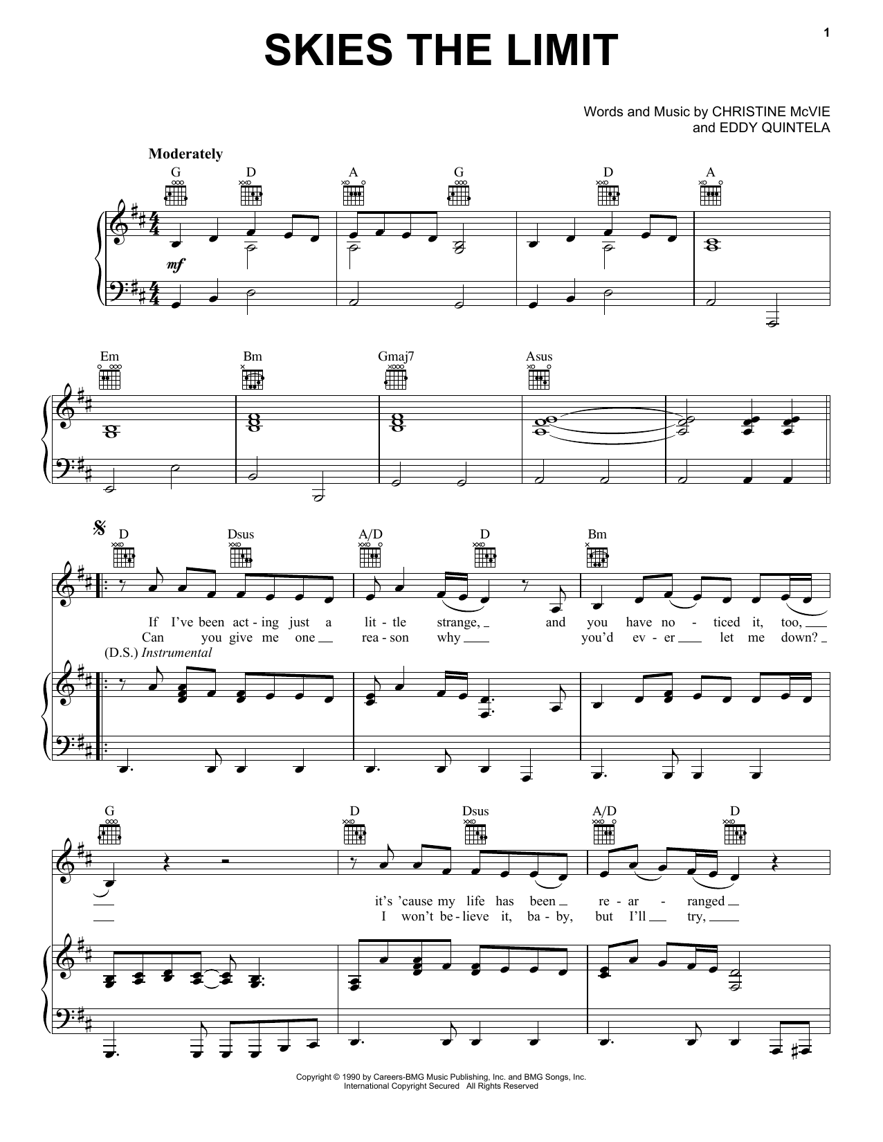 Fleetwood Mac Skies The Limit Sheet Music Notes & Chords for Piano, Vocal & Guitar Chords (Right-Hand Melody) - Download or Print PDF