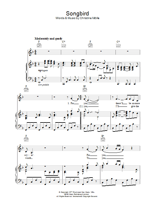 Fleetwood Mac Songbird Sheet Music Notes & Chords for Melody Line, Lyrics & Chords - Download or Print PDF