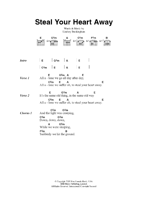 Fleetwood Mac Steal Your Heart Away Sheet Music Notes & Chords for Lyrics & Chords - Download or Print PDF