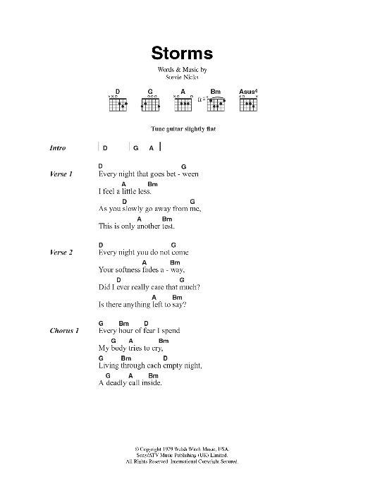 Fleetwood Mac Storms Sheet Music Notes & Chords for Lyrics & Chords - Download or Print PDF